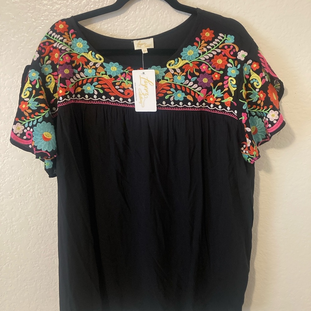 Red and Yellow Embellished Boxy Short Sleeve Blouse